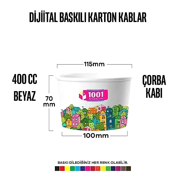 Dijital Baskılı 400 Cc Karton Dondurma kabı Beyaz