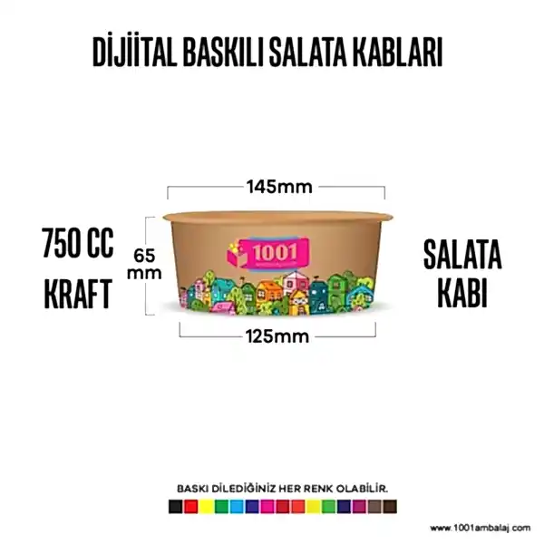 Dijital Baskılı 750 Cc Karton Salata kabı Kraft