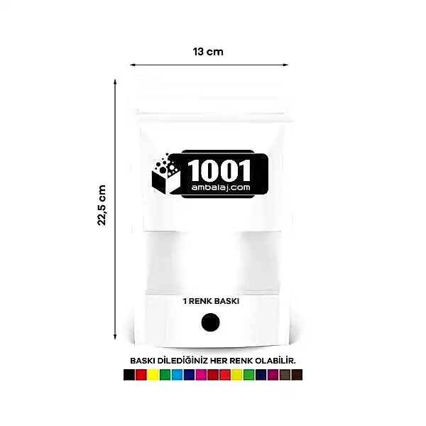 13X22,5 Cm 1 Baskılı Beyaz Renkli Pencereli Tek Taraf Tek Renk Doypack Torba 250 Gr /10/